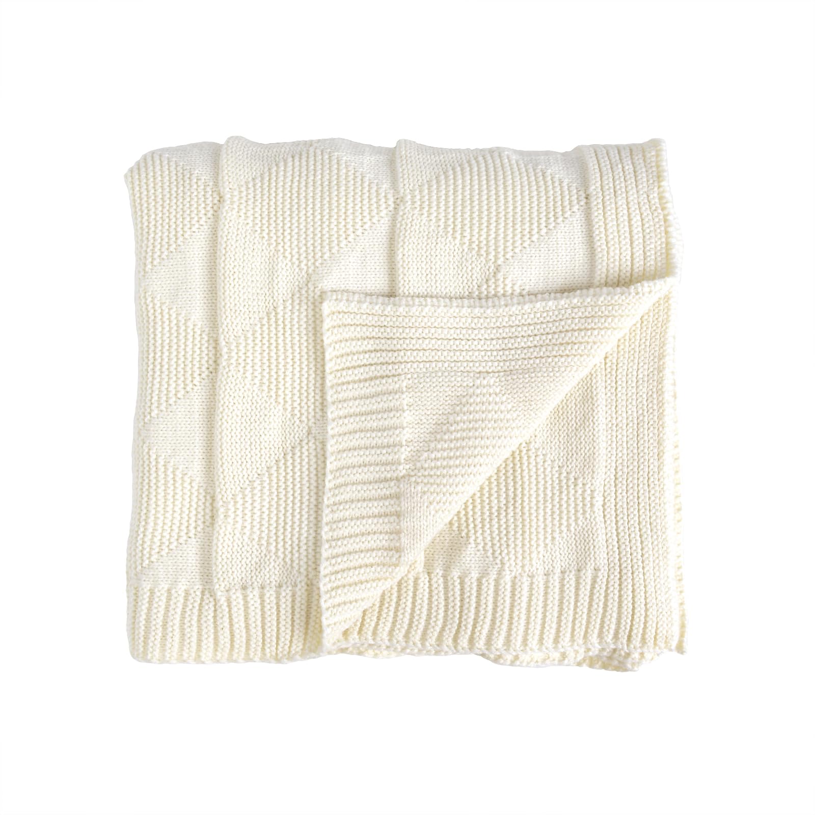 Schweek Cream Knit Throw Blanket for Couch Checkered Chunky Knit Blanket for Sofa Bed Warm Soft Cozy Knitted Throw Lightweight Fall Throw Blanket for Living Room, 60" x 80"