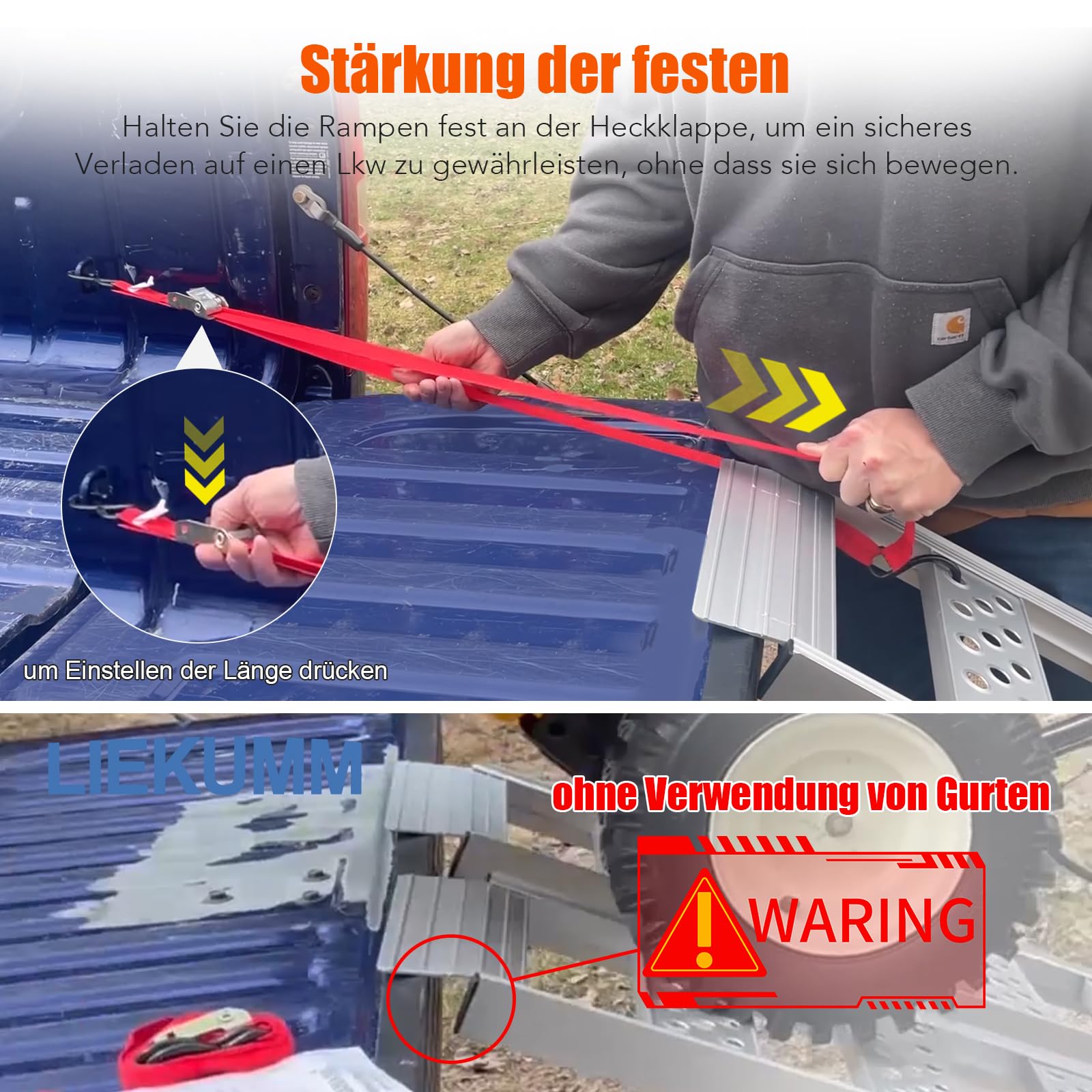 LIEKUMM 2 x 195,5 cm Auffahrrampe, 680 kg Tragkraft Auffahrrampe für Anhänger, Aluminium Leicht Motorrad Rampe für ATV, Motorrad, Fahrrad, PKW, Auto Laderampe