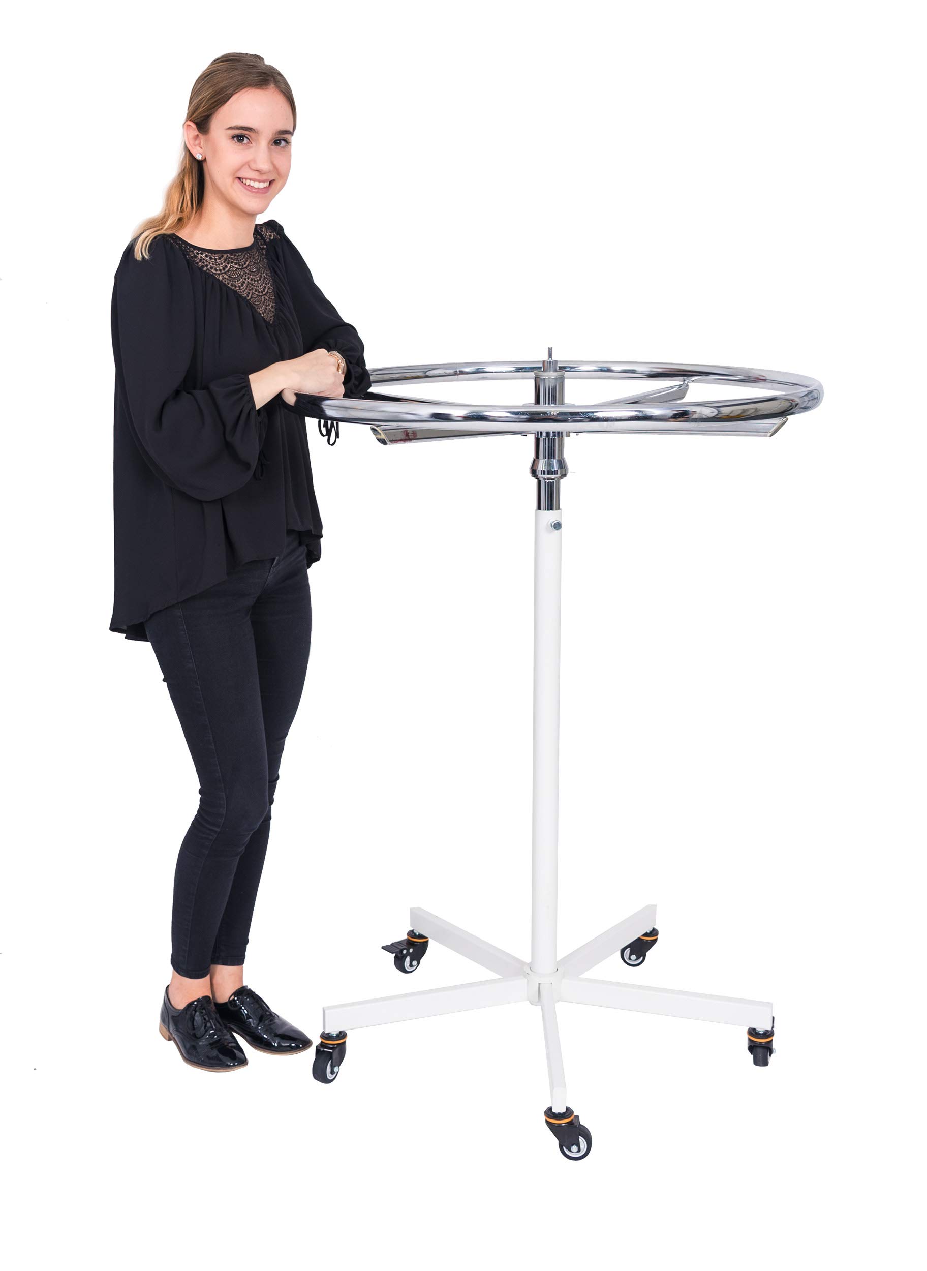 Konfektions Rundständer rollbar höhenverstellbar 110-175cm Sternenfuß weiß Neuware, sehr gut erhaltener Ring Ø85cm verchromt - Kleiderständer stabil, Garderobenständer, Rollständer