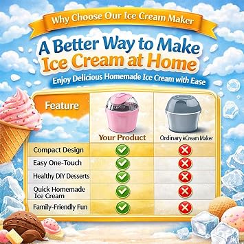 Small Home Mini Ice Cream Maker, 17oz Electric Personal Ice Cream Machine for Quick 15-Min Homemade Gelato, Sorbet & Frozen Yogurt, Compact One-Touch Dessert Maker for Single Serving, Family (Pink2)