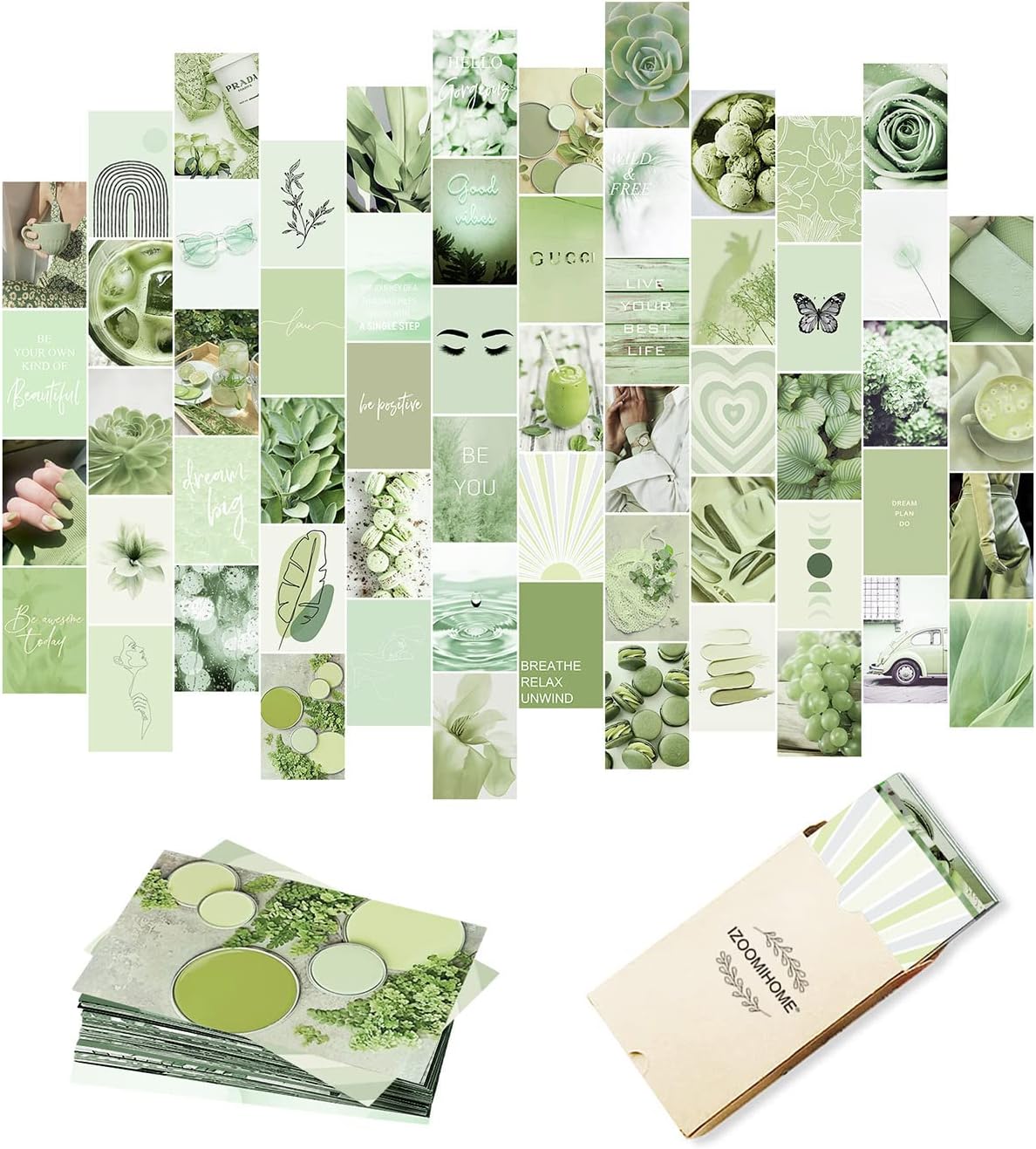 Sage Green Wall Collage Kit Aesthetic Pictures, Aesthetic Room Decor, Bedroom Decor for Teen Girls, Wall Collage Kit, Photo Wall, Aesthetic Posters, Collage Kit, Green Wall Decor (60 PCS, 4x6 inch)