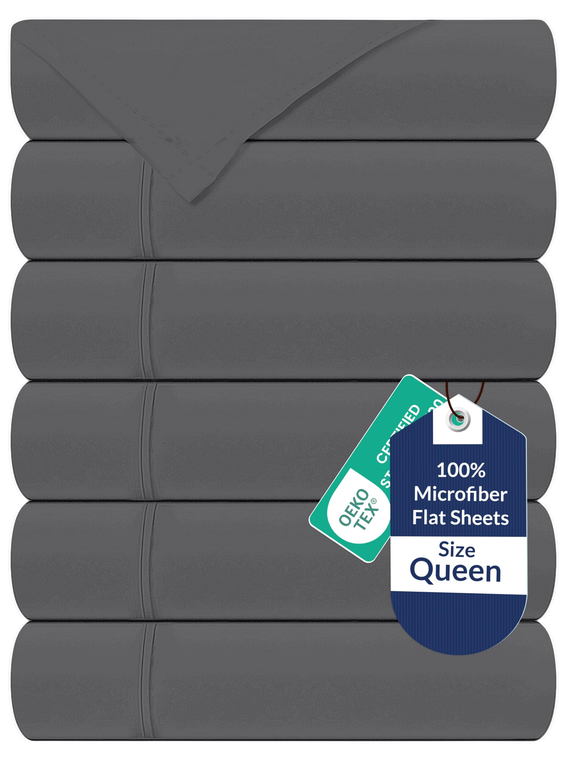 Royale Linens 6 Pack Bulk Flat Sheet Set - Top Sheets - Soft 1800 Microfiber - Wrinkle &amp; Stain Resistant - for Hotel, Massage Table, Hospital, Dorm - Queen Flat Sheet Sold Separately (Queen, Grey)