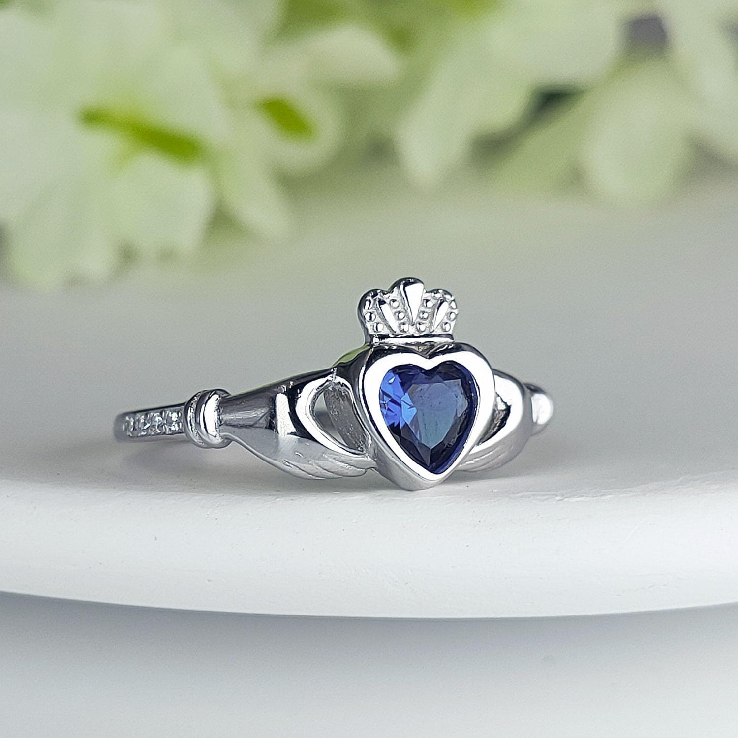 Sterling Silver Claddagh Ring for Women Celtic Irish Claddagh Birthstone Engagement Promise Ring