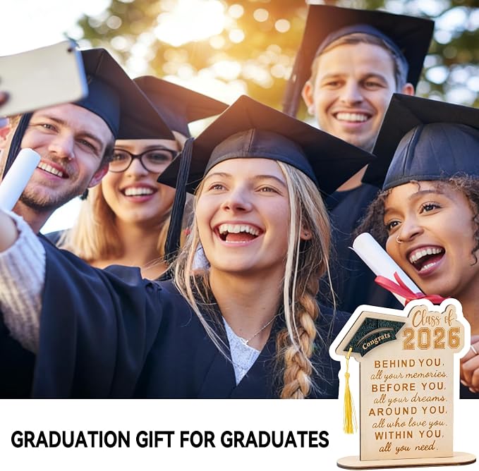 Decoraciones de graduación, regalo de clase 2026, señal de madera con cita, decoración de escritorio, regalo para graduados miniatura 7