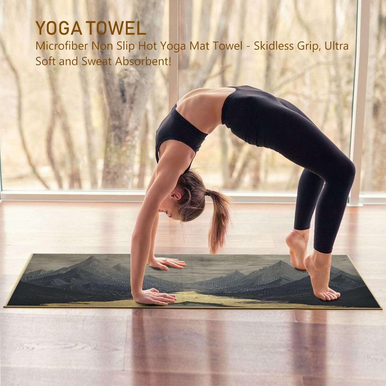 Landscape Gold Hot Yoga Towel – Stylish, Non-Slip, Grip Dots, Super Absorbent, 27" x 73" - Yoga Mat Towels for Exercise, Fitness