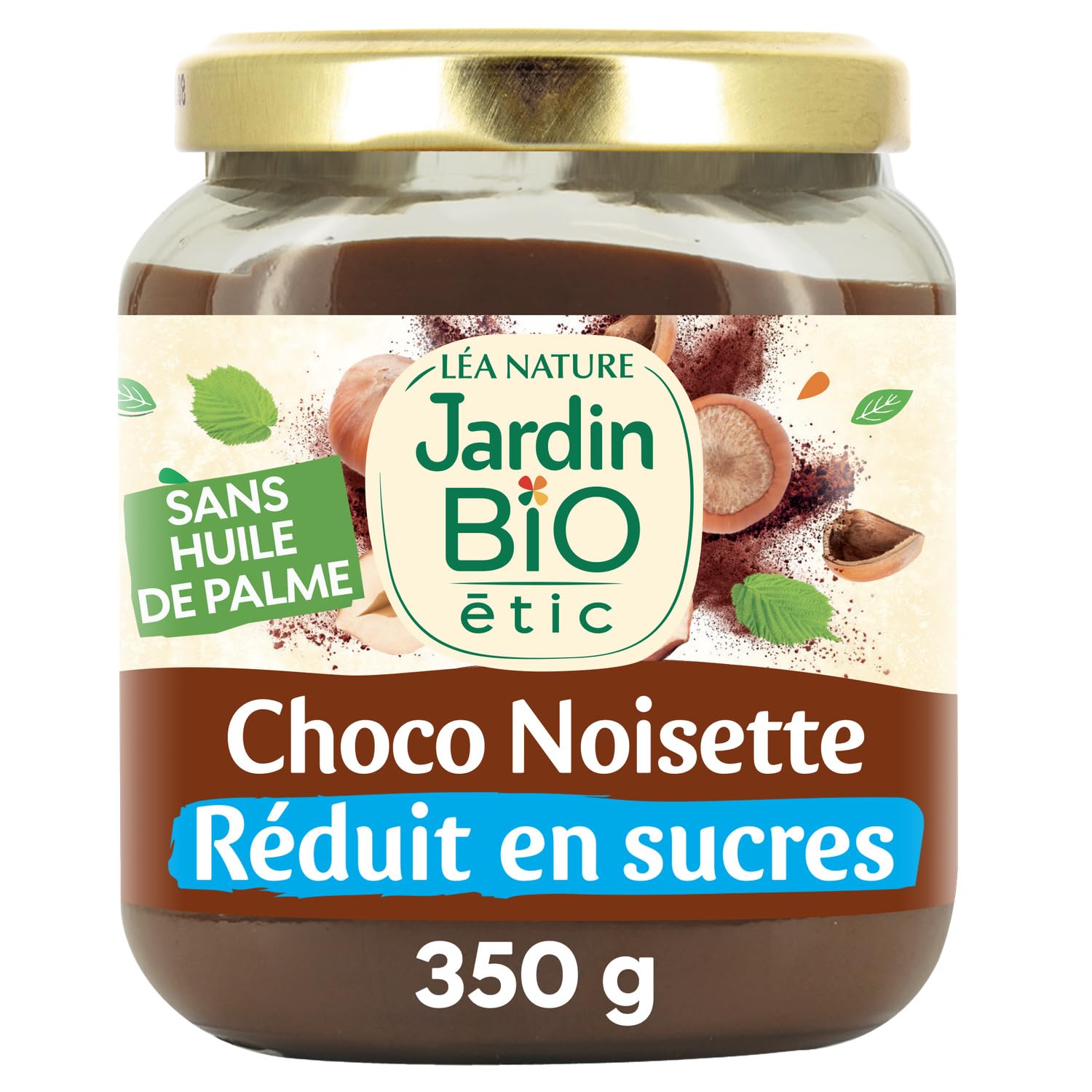 Gourmandise réduite en sucres avec JARDIN BIO ETIC Pâte à tartiner chocolat noisette sans huile de palme, pot de 350g - Lot de 3