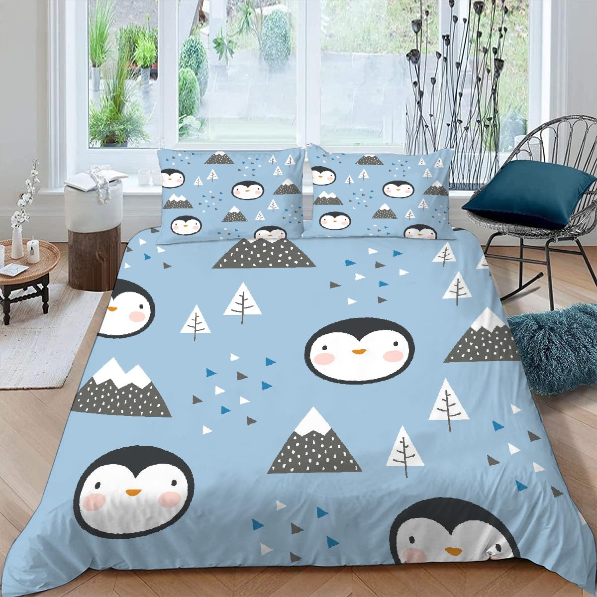 Parure de lit 2 personnes pingouin 240x260 housse de couette 100% microfibre