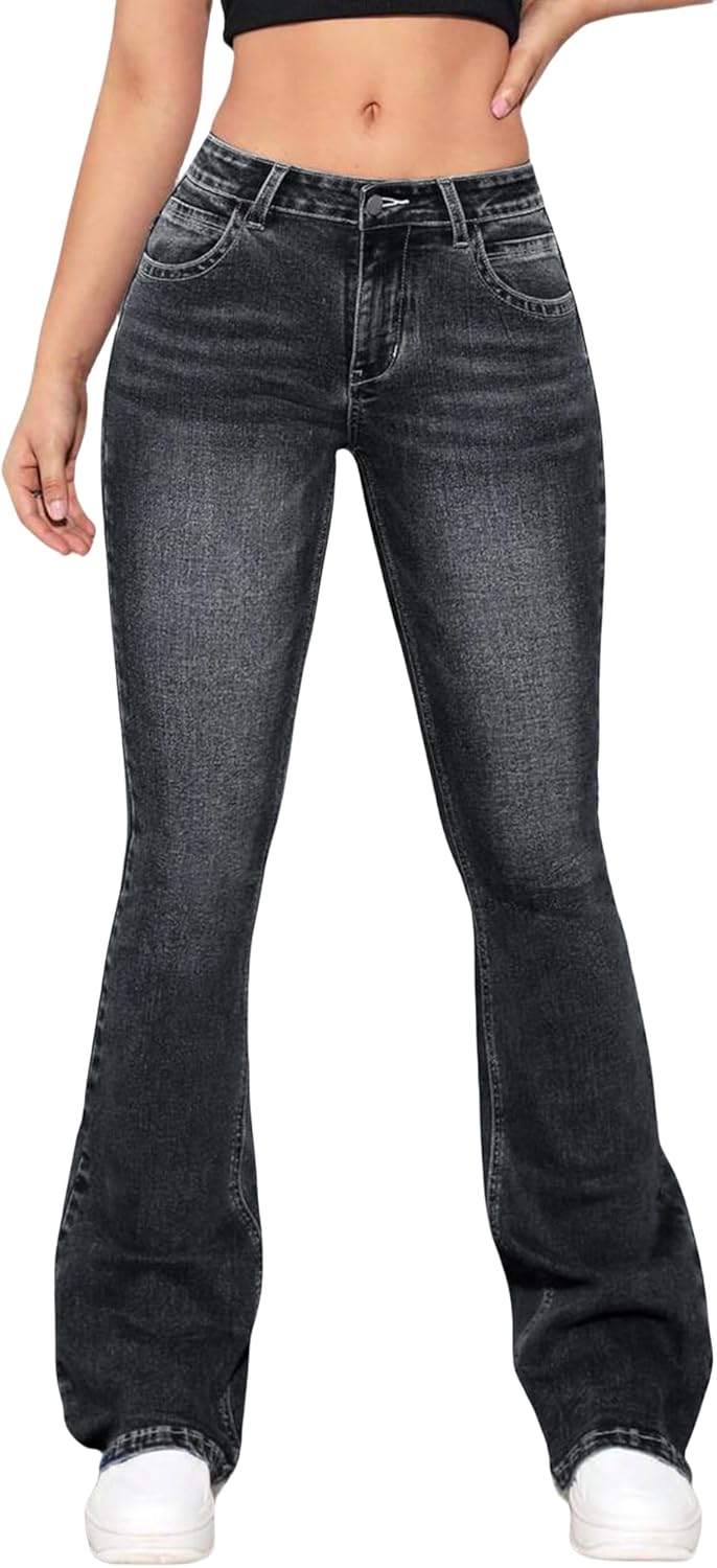 Women's Bell Bottom Jeans Low Waist Classic Stretch Flared Jeans Denim Bell Bottom Pants