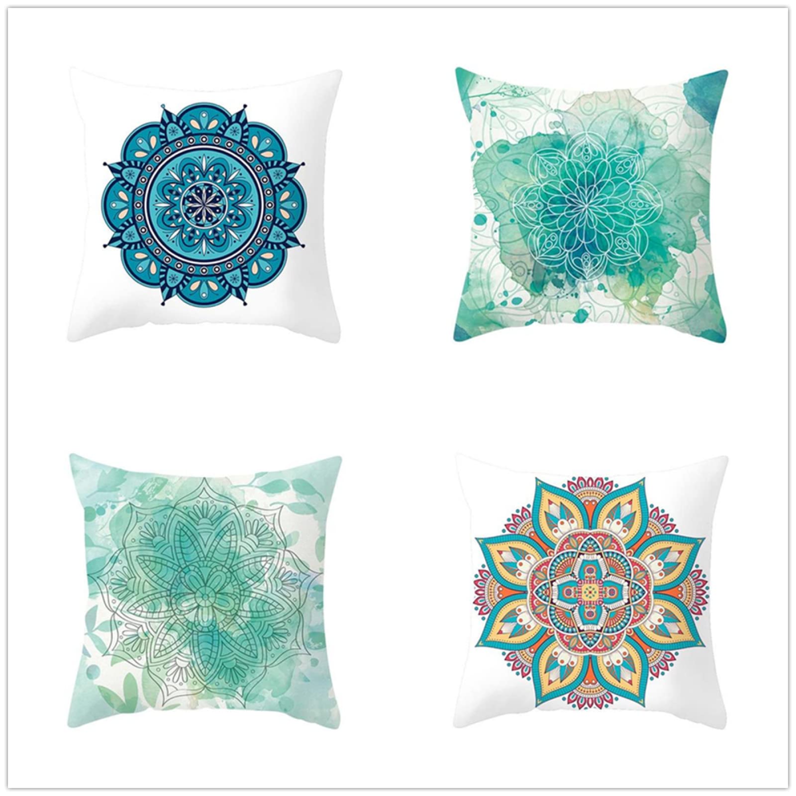 Mandala Cojines 60x60cm,Funda de Almohada de Moderna Decorativa Cojín Decorativo para Sofá,Decoración para Casa,Estampado por Ambos Lados Juego de 4 Exterior Cojines a117