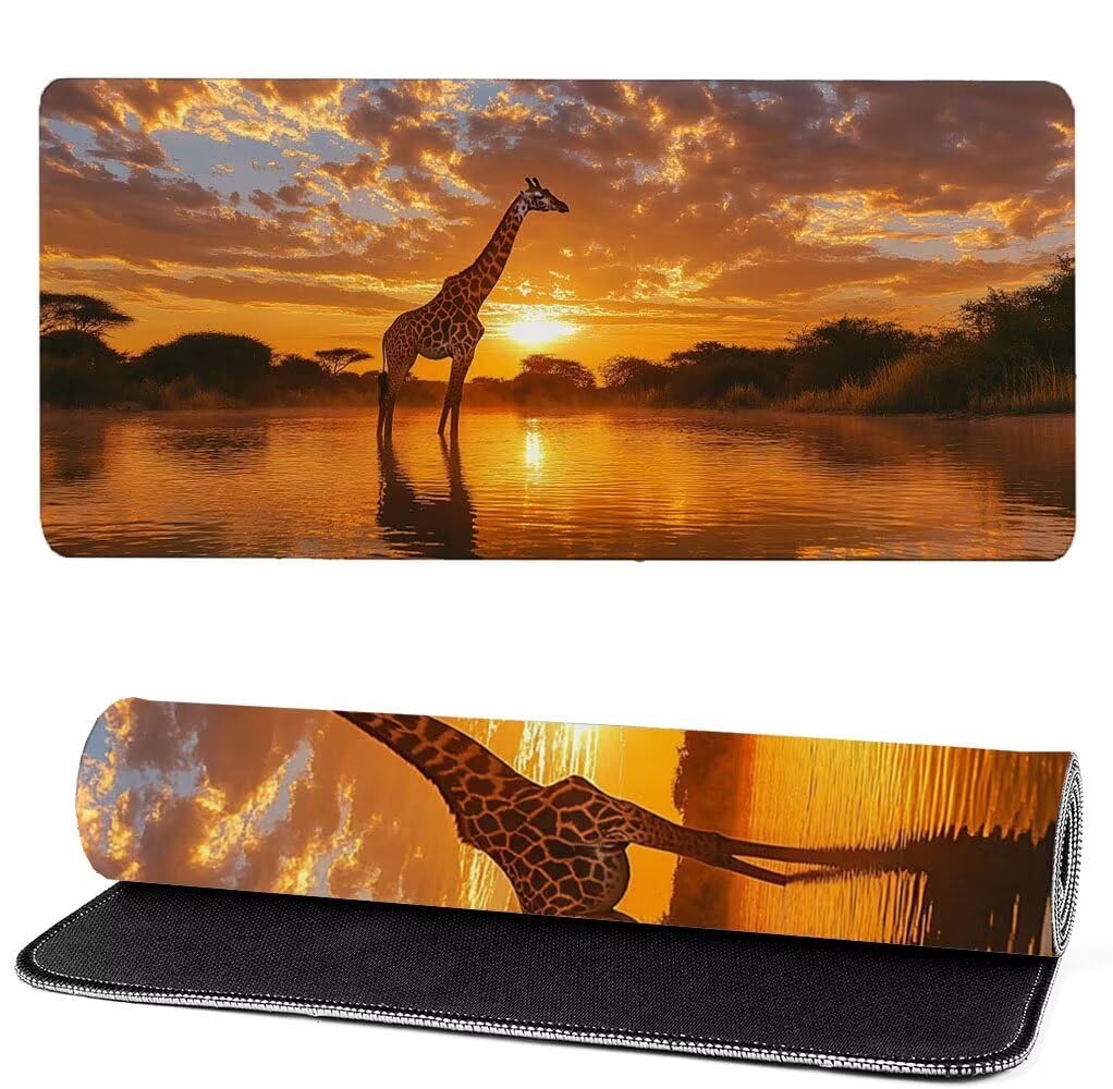 Podkładka pod mysz XXL 1400 x 600 x 3 mm żyrafa, podkładka pod mysz do gier dla zwierząt, poprawa precyzji i szybkości, podkładka pod mysz do gier antypoślizgowa gumowa podstawa, dekoracja biurka MM