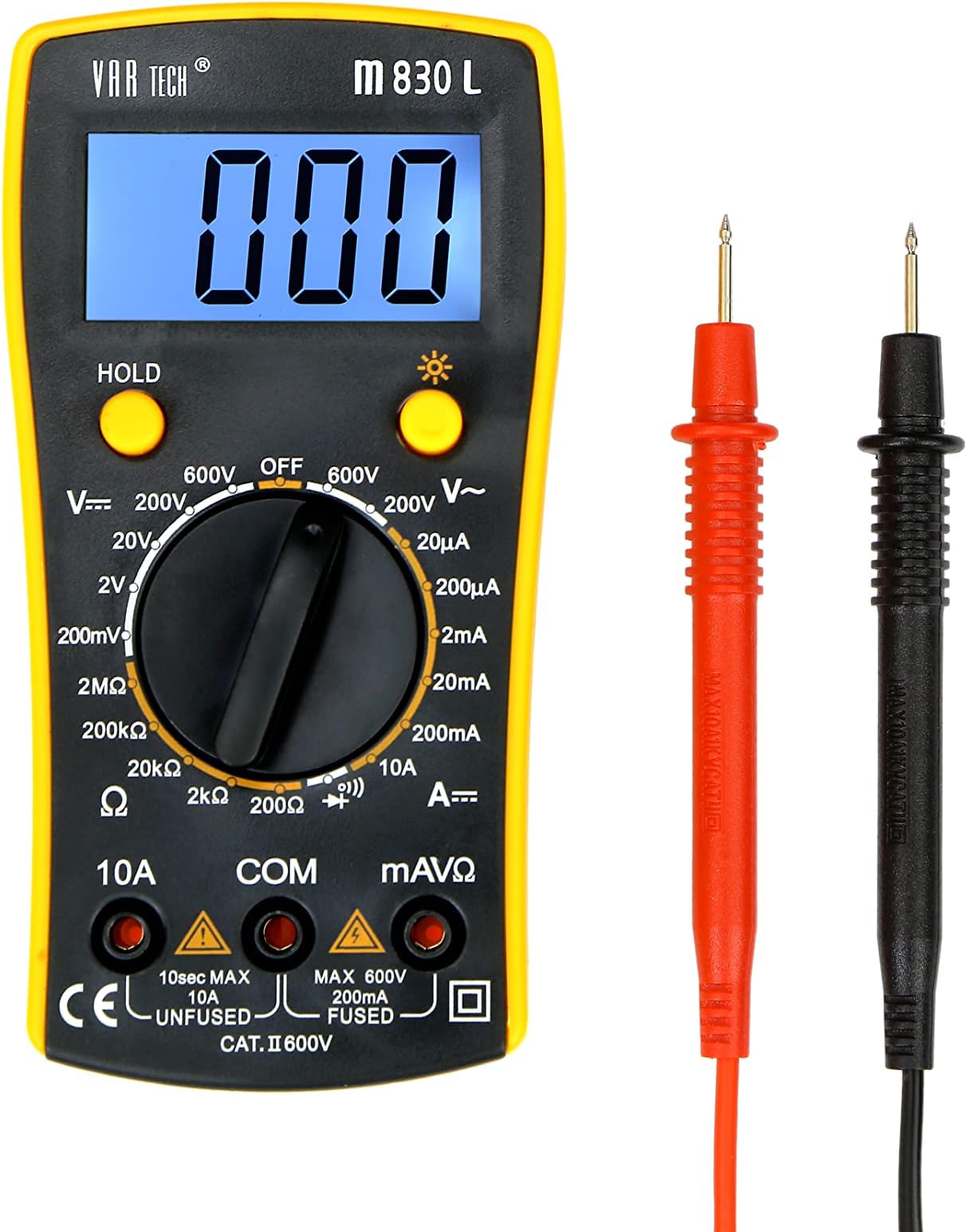VAR TECH Digital Multimeter M 830 L, 3½ Digits (2000 Counts), 600 V AC/DC. With Backlight