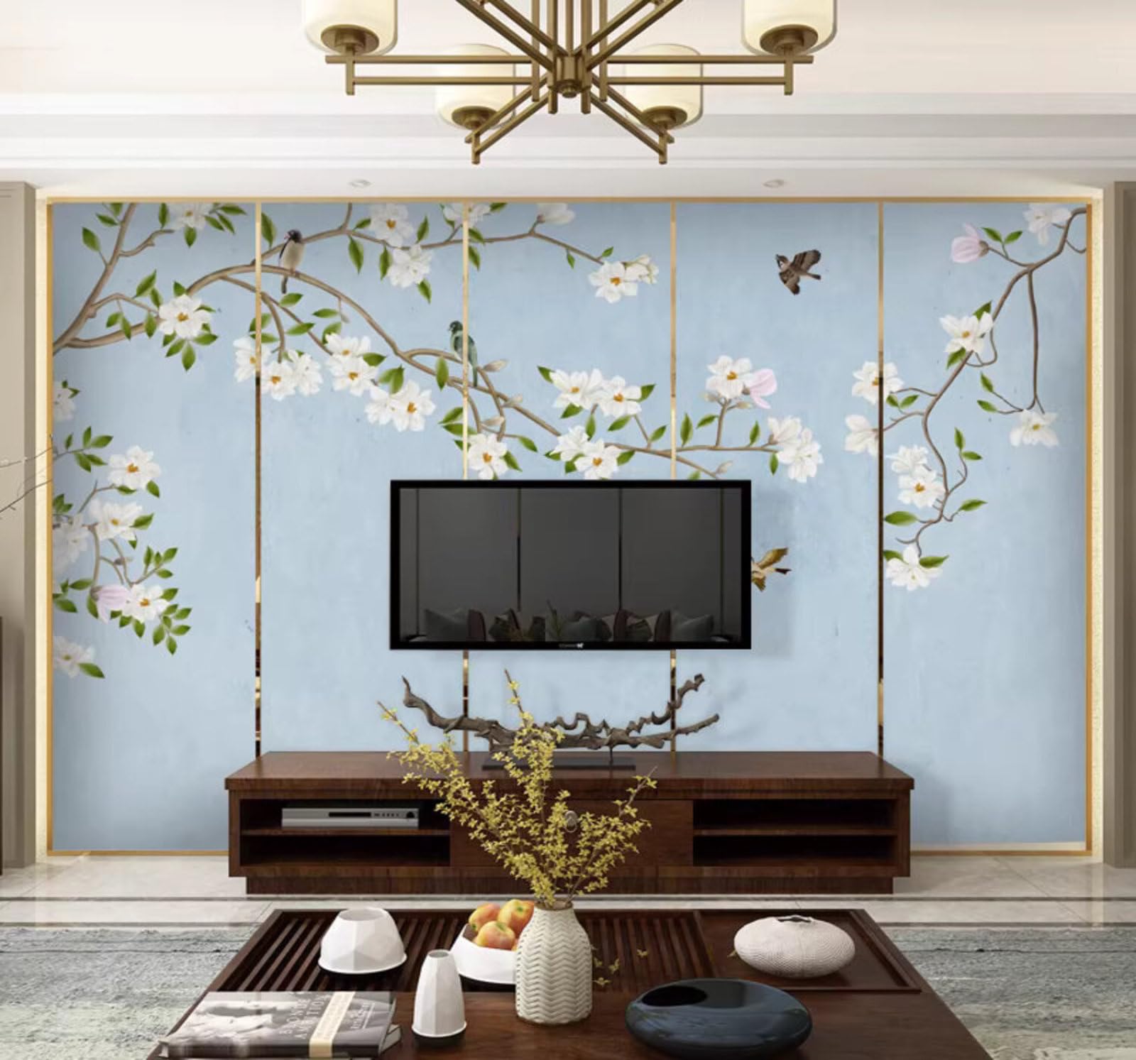 Minimalist Fresh Beautiful Subtle Flowers and Birds 3D Wallpaper Easy Install Feature Office Living Room Sofa Bedroom TV Background Wall Decoration-400cm×280cm
