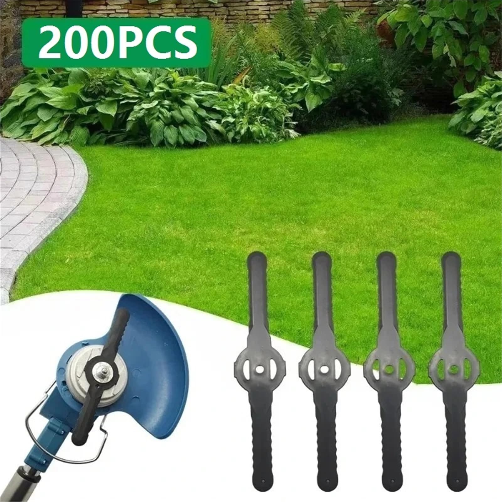 Rasentrimmer-Klingen aus Kunststoff, dreifarbige Klingen, 200 Stück, Kunststoff-Rasenmäherkopf, Ersatzteile für Elektromäher, Gartenbürstenmesser