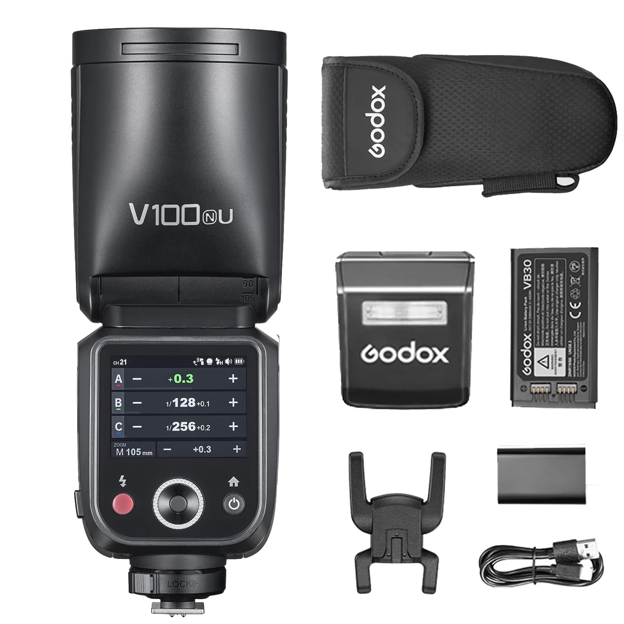 Godox V100-N Camera Flash for Nikon,100Ws TTL Round Head Speedlite,400-Full-Power-Flashes,1.7s Recycle Time,Touch Screen 2.4G Wireless X System for Nikon D800/D750/D700/D610/D500/D200/D300S/D5/D4 etc