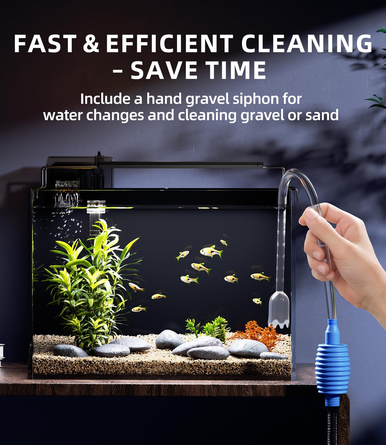 Kit acquario acquario 5 galloni con filtro, luce LED con timer, sifone aspirapolvere, coperchio, vetro autopulente senza montatura Betta Tank
