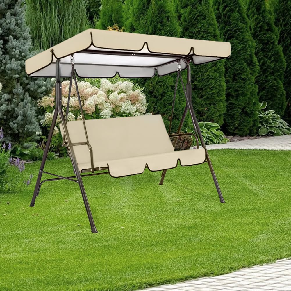 GORGECRAFT Copertura di Ricambio per Altalena da Giardino da 195x125cm per Altalena da Cortile Beige A 3 posti per Veranda Patio Sedia A Baldacchino Protezione UV Impermeabile per Amaca Mobili caffè