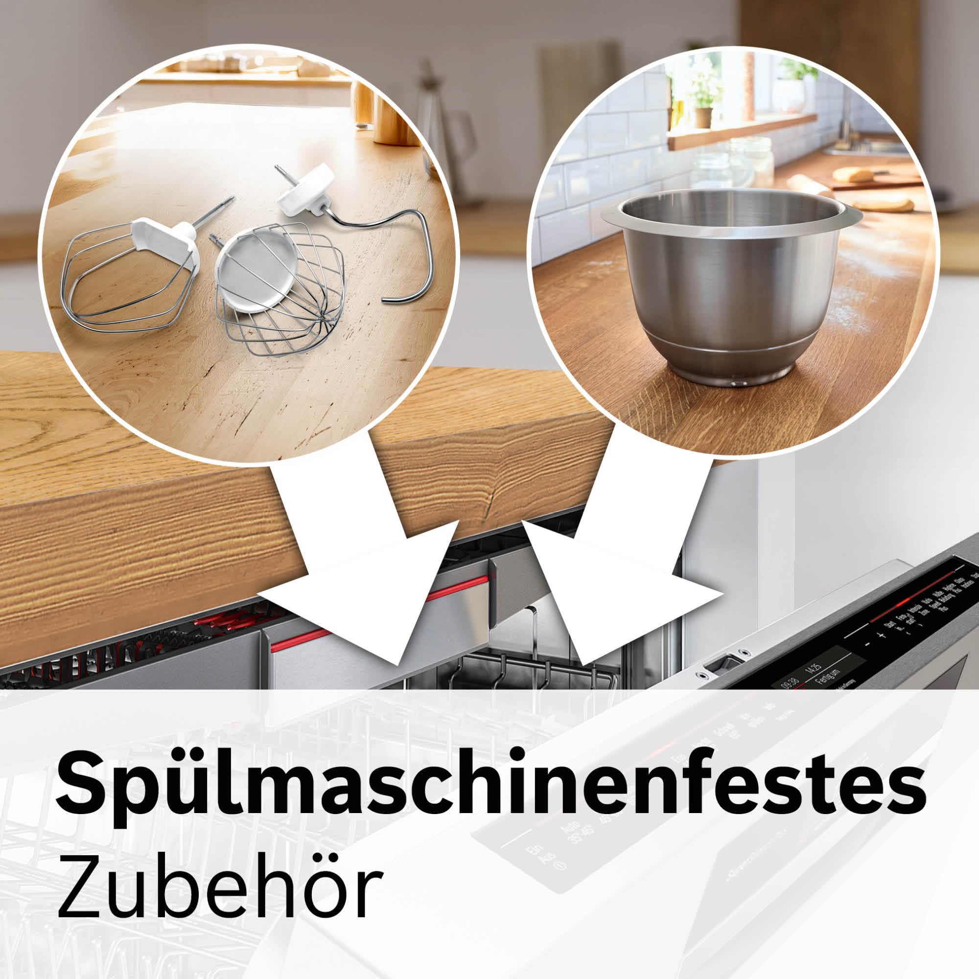 Bosch Küchenmaschine Serie 4, Edelstahl-Schüssel 3,9 L, Patisserie-Set Edelstahl, Knethaken, Schlagbesen, Rührbesen, Durchlaufschnitzler, 3 Scheiben, 1000 W, weiß/silber, MUM58210