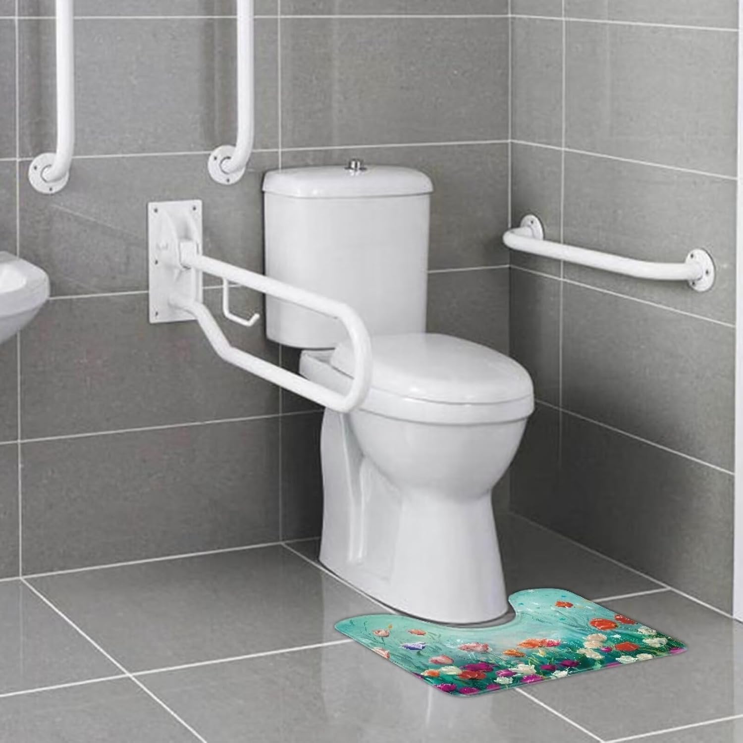 Colorful Floral Bath Mat Set 2 Piece Green Bathroom Rugs Sets 2 Piece Bathroom Mats for Floor Bathroom Decor Bath Rugs Non Slip Washable Toilet Accessories