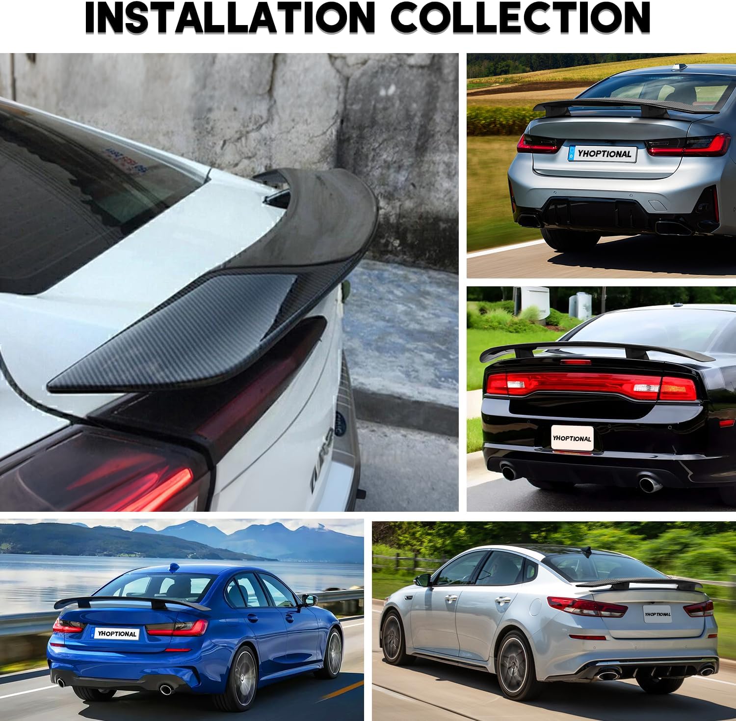 Universal 46 Inch Rear Trunk Wing Ducktail Spoiler, GT Wing Tail Spoiler Compatible with Honda Civic/Chevy Camaro/Ford Mustang/Infiniti/Toyota Camry/Kia Forte/BMW/Chrysler (Carbon Fiber)
