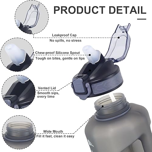 Miniatura 2 de GEMFUL Botella de agua motivacional de 74 onzas con popote y marcador de tiempo, sin BPA, jarra de agua grande para gimnasio, fitness, deportes, a