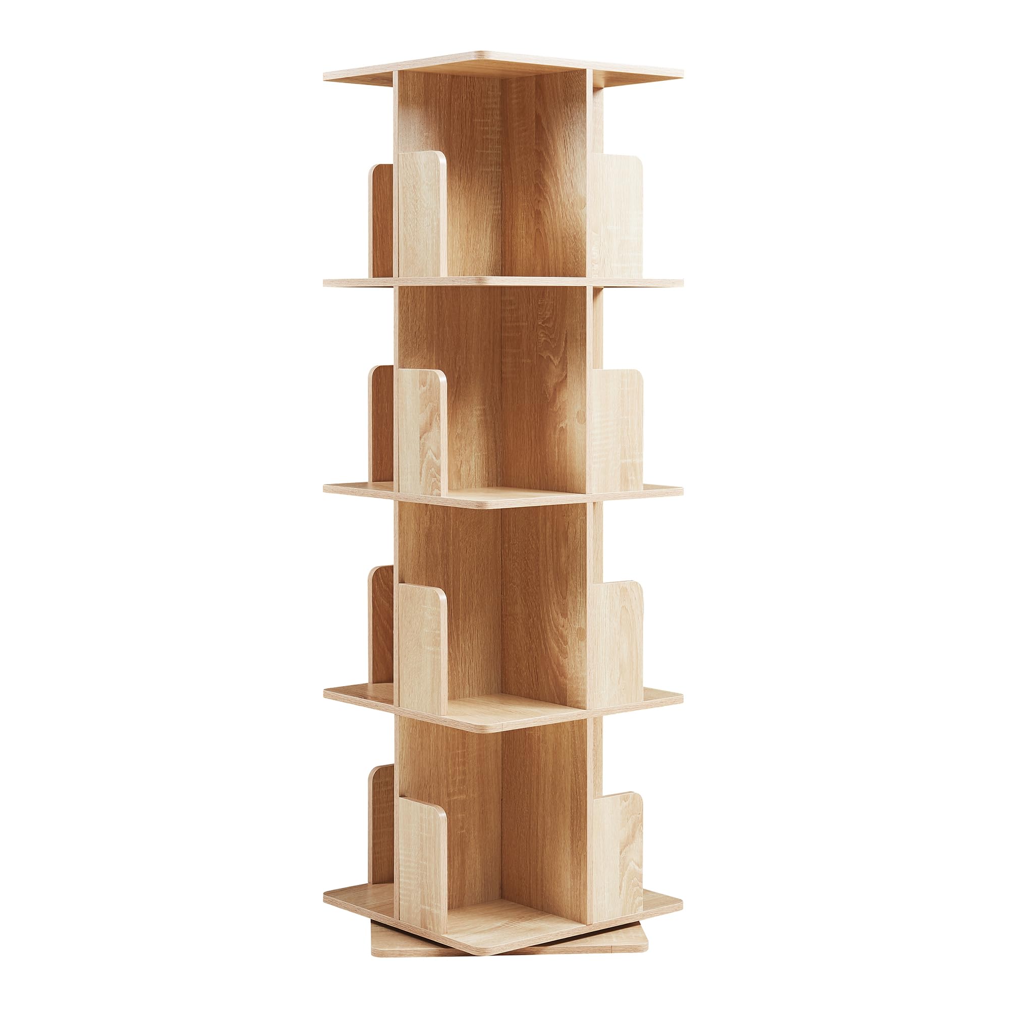 [en.casa] Libreria Girevole per Cameretta Scaffale Rotante per Bambini con 4 Livelli Mobile Porta Libri Salvaspazio 129 x 40 x 40 cm Effetto Rovere