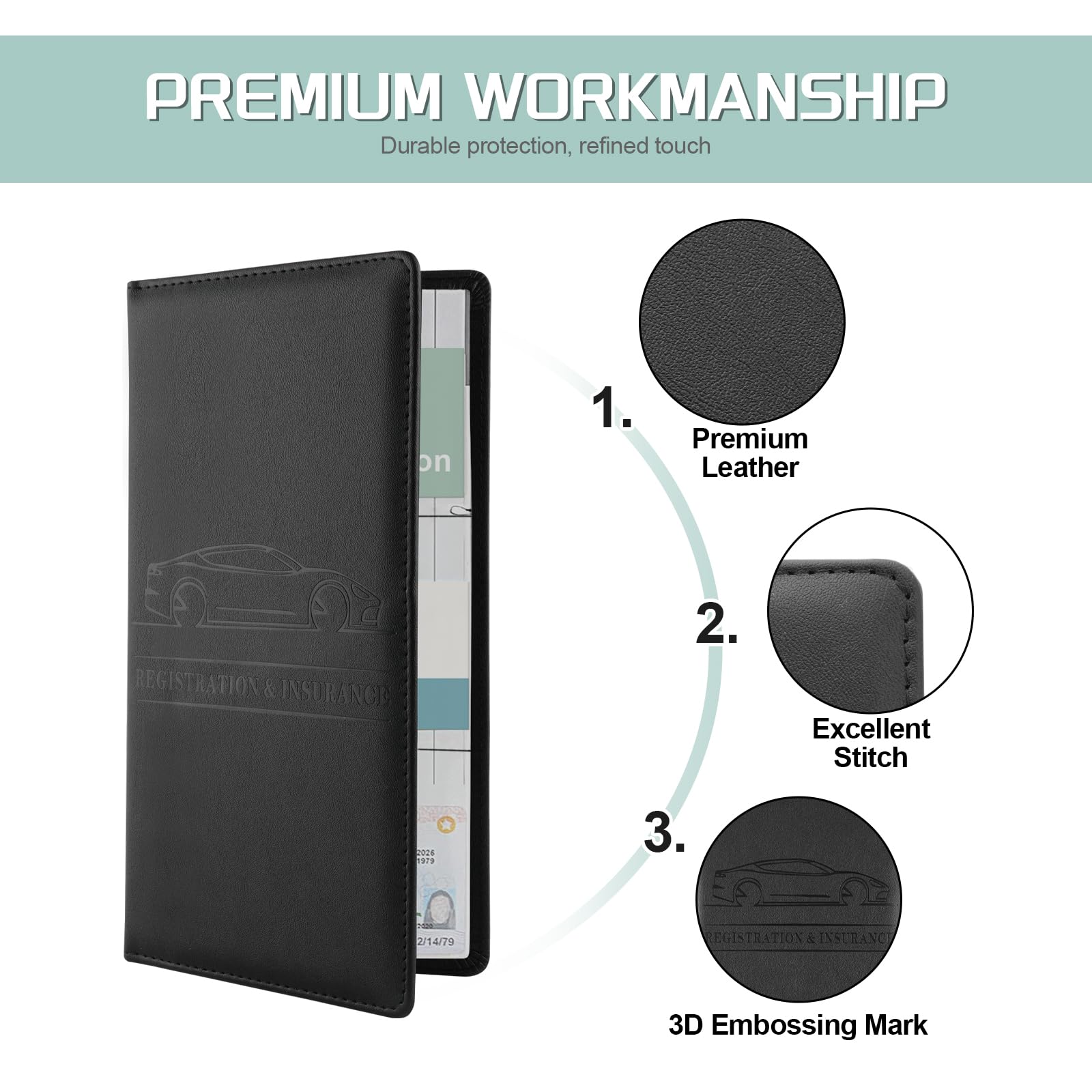 JUSTTOP 1Pack Car Registration and Insurance Holder,Car Document Holder for Cards License with Magnetic Shut,Vehicle Glove Box Car Organizer for Documents, Cards, License(Black)