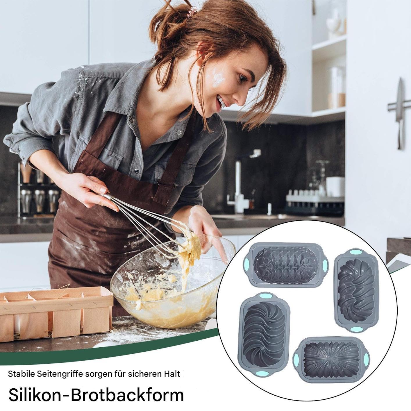 Molde Silicona Pan Resistente Al Horno, Reutilizable, | 4 Piezas Molde Pan De Sándwich Para Pasteles, Brownies, Pastel De Carne, Tartas, Lasaña, Quiches Y Ocasiones Especiales
