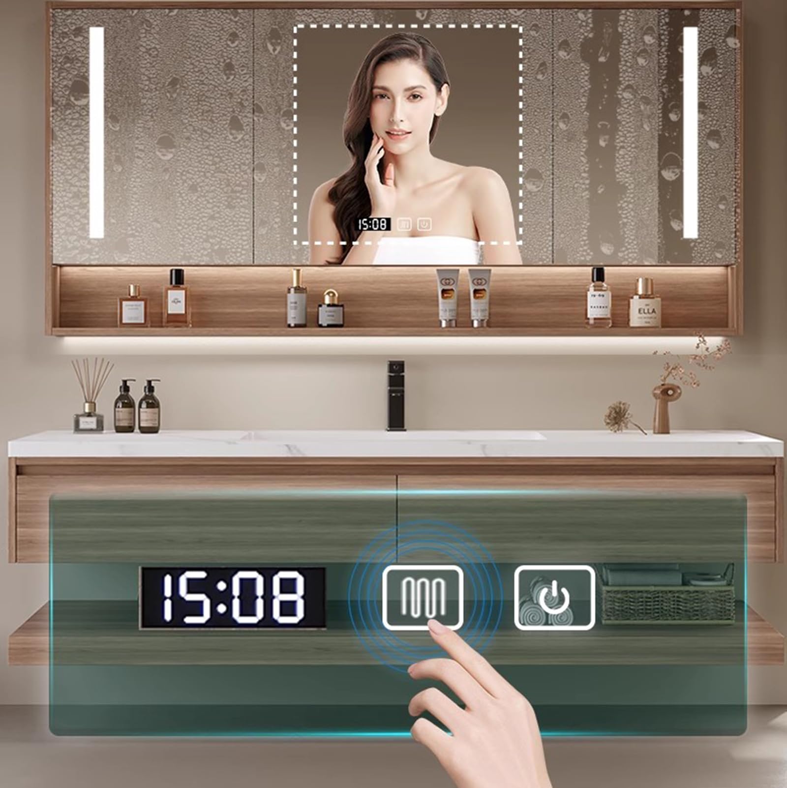 Mobile da Bagno Sospeso con Lavabo, Design Elegante E Classico, Set di Mobili da Bagno con Lavabo, ArmadiettoBrown,180cm/71in