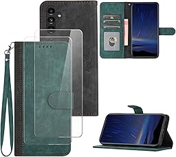 Funda Compatible con Samsung Galaxy A14 5G,Regalar 2 Piezas Protector de Pantalla.Flip Leather Edition,Funda de Cuero PU con Cáscara de TPU,[Soporte Plegable] [Cierre magnético]-Verde