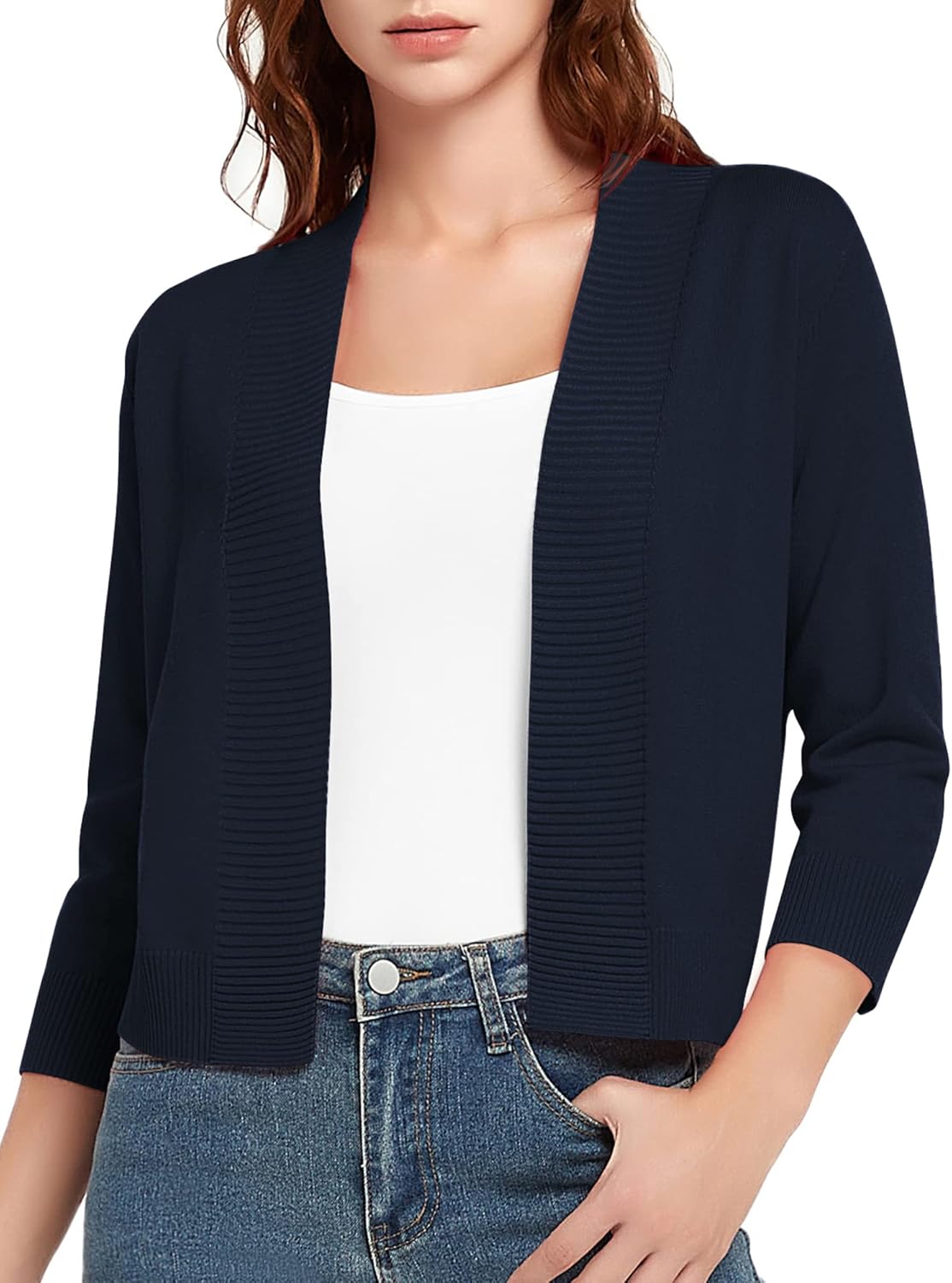 Urban CoCo Women's 3/4 Sleeve Short Cropped Cardigan Sweaters Lightweight Shrug Sweater Jacket for Dresses