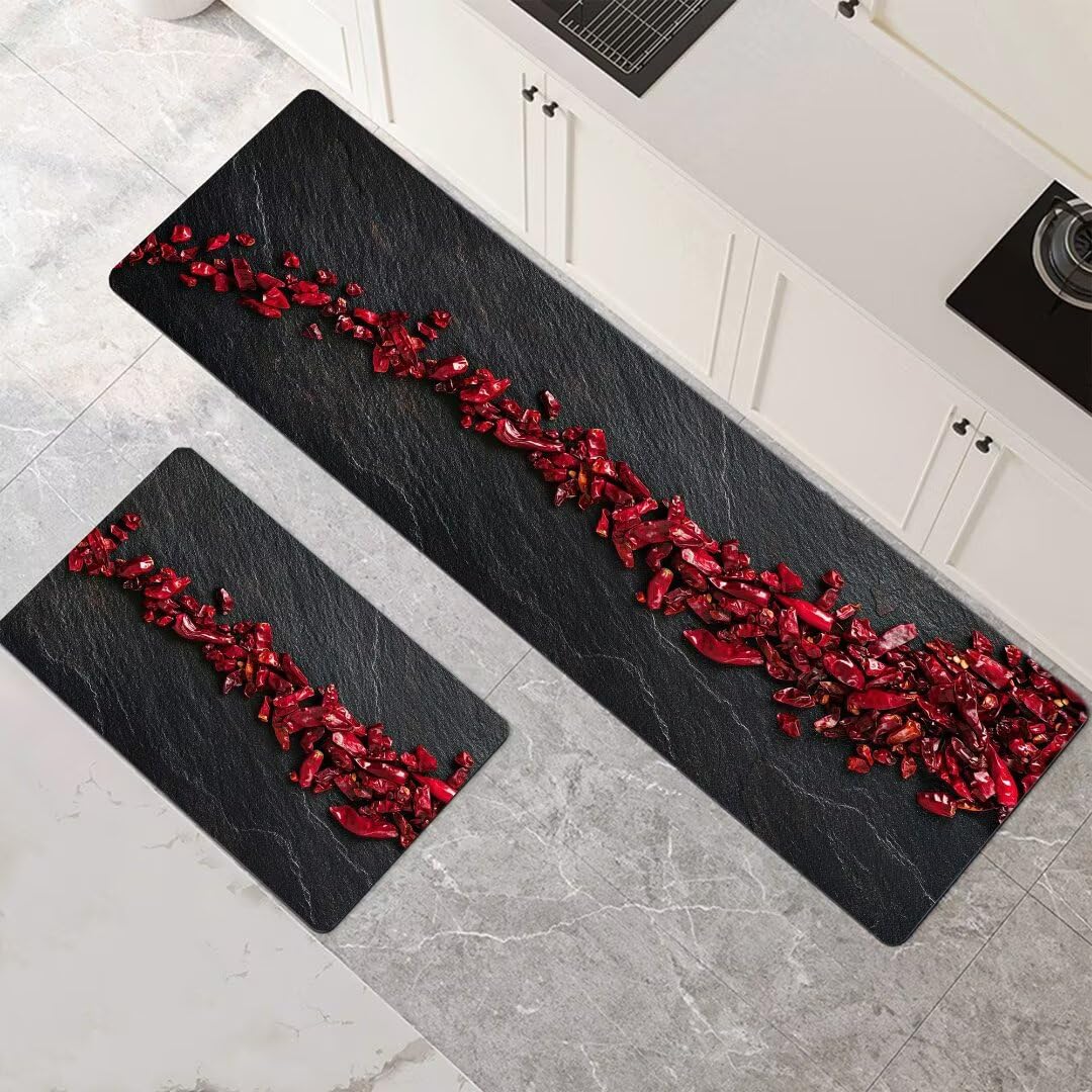 Alfombra de cocina súper absorbente y lavable, set antideslizante de secado rápido Chilli