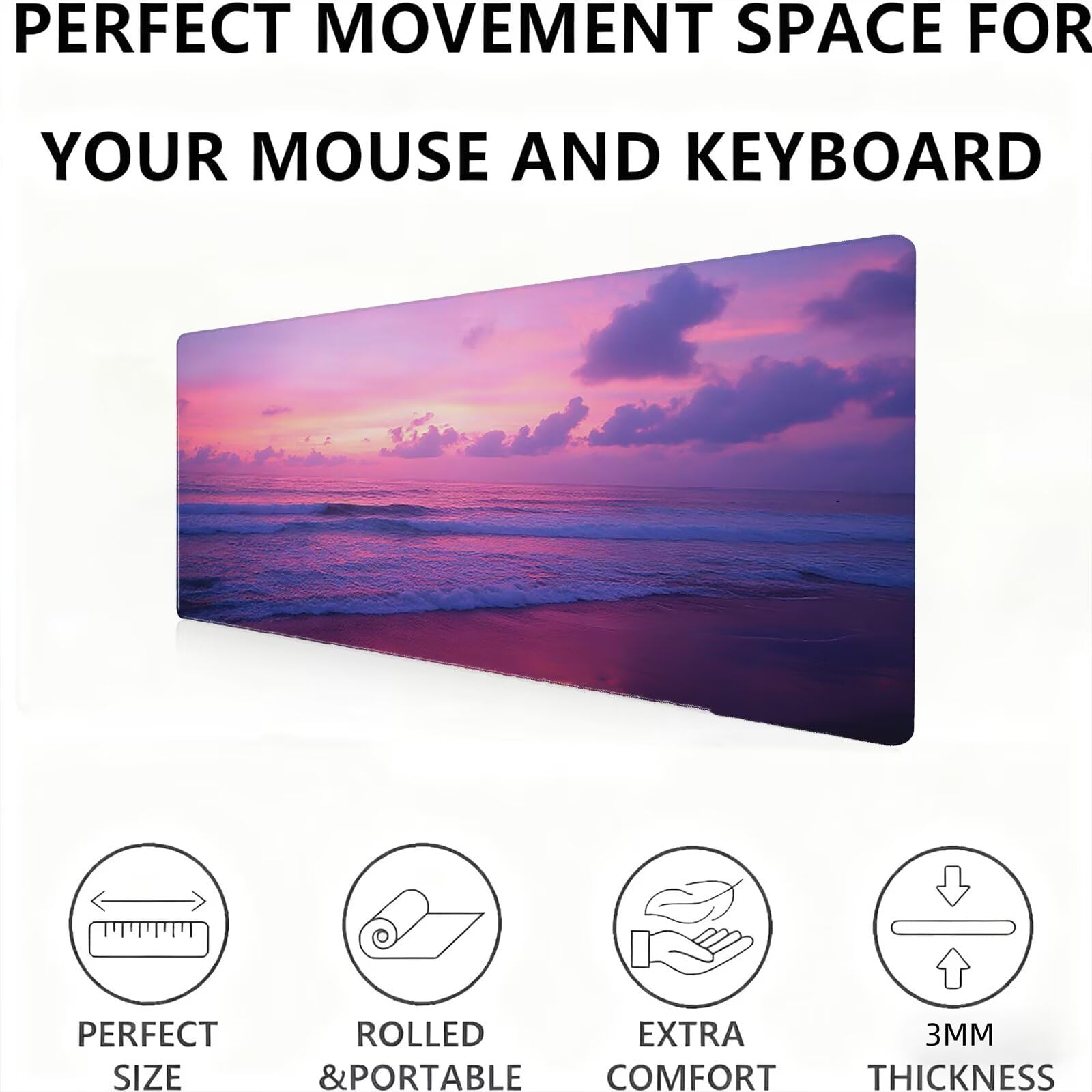 Podkładka pod mysz XXL piasek/zachód słońca 1500 x 800 mm duża podkładka pod mysz szyte krawędzie wodoodporna antypoślizgowa duże rozszerzone akcesoria biurowe PC, poprawia dokładność i szybkość. j0zj