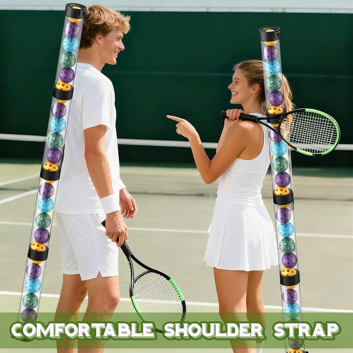 Soulchen 24 Balls Ball Pickup Tube Retriever and Holder with Strap Picker Hopper Tube Lightweight Detachable Collector for Easy Pickup Carrying