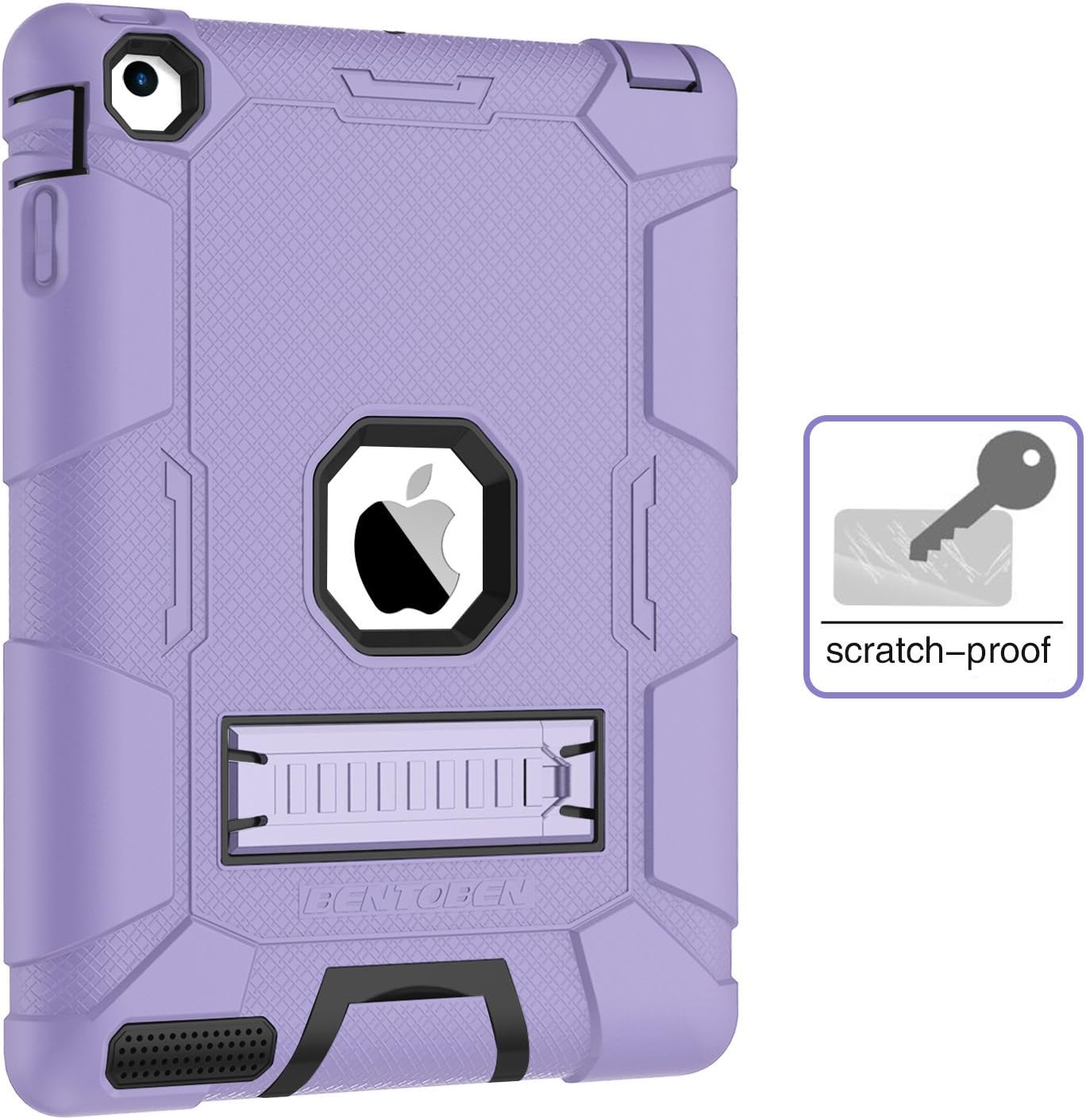 BENTOBEN iPad 2 Case, iPad 4 Case, iPad 3 Case (Old Model), 3 in 1 Kickstand Soft&Hard Protective Heavy Duty Rugged Shockproof Drop Resistant Anti-Slip Case for Apple iPad 2/3/4 9.7", Purple/Black