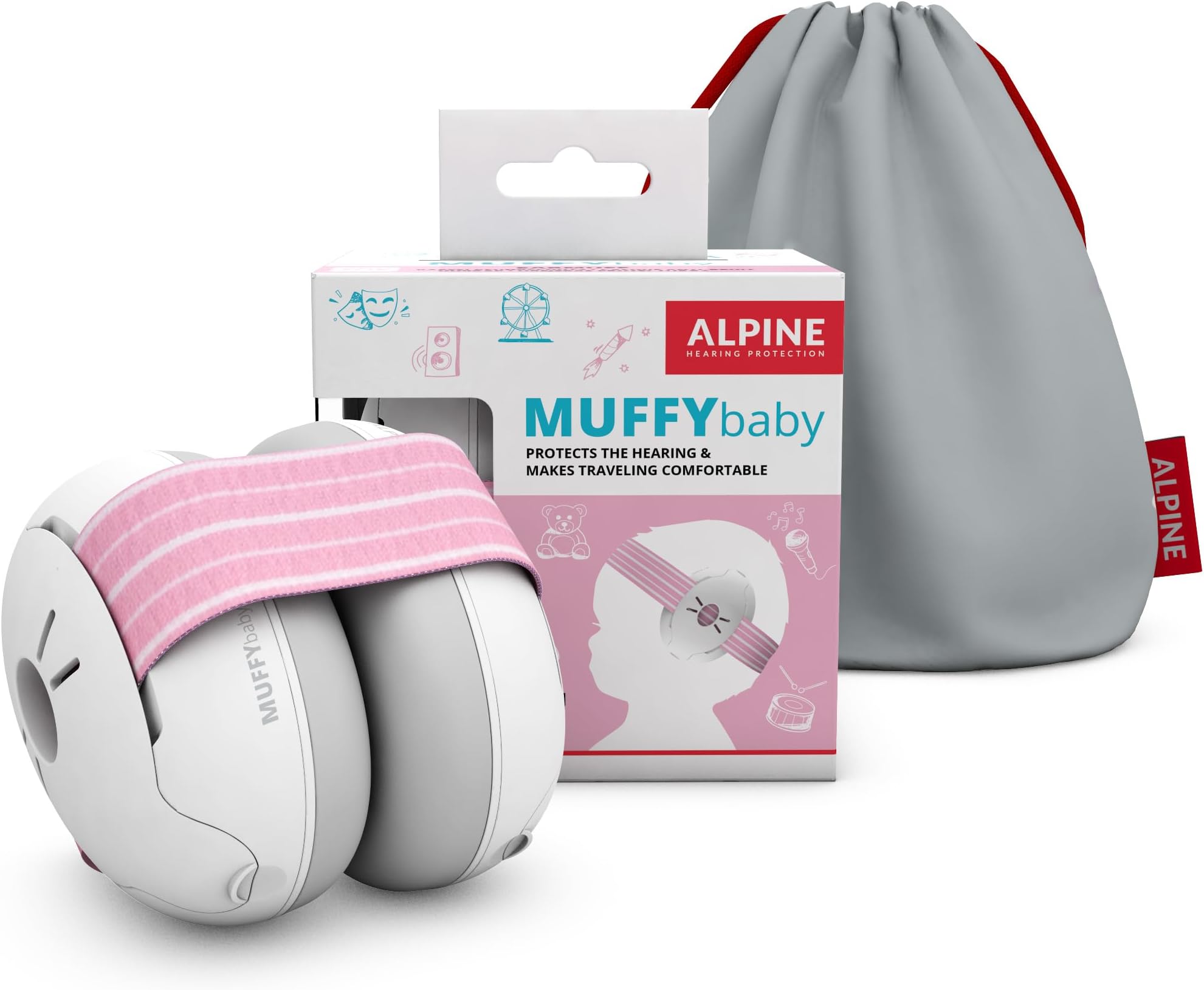 Alpine Muffy Baby Ear Protection for Babies and Toddlers up to 36 Months - CE & ANSI Certified - Noise Reduction Earmuffs - Comfortable Baby Headphones Against Hearing Damage & Improves Sleep - Pink