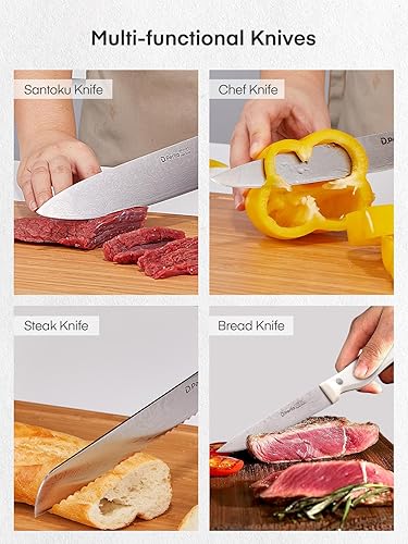 Miniatura 5 de D.Perlla - Juego de cuchillos de cocina con bloque, 15 piezas con afilador integrado, juego de bloques de cuchillos de acero inoxidable de alto