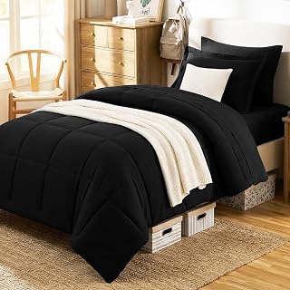 CozyLux Twin XL Comforter Set, 5-Piece Bed in a Bag, Black