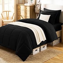 CozyLux Twin XL Comforter Set Black - 5 Pieces Twin XL Bed in a Bag, Oeko-Tex Certified Bedding Set, All Season Soft Bed Set with Down Alternative Comforter, Sheets, Pillowcase & Sham