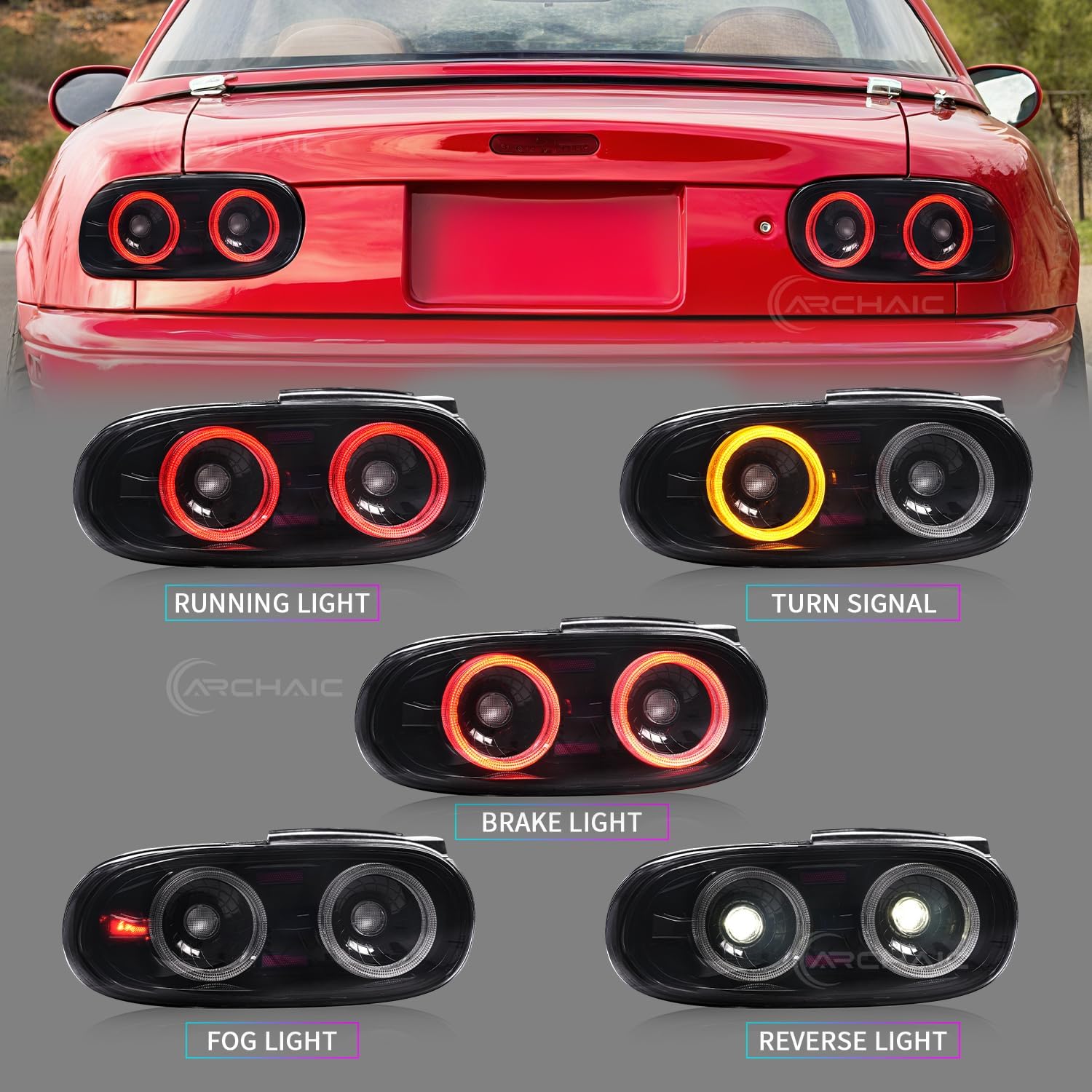 Archaic Tail Lights Compatible with Mazda MX-5 Miata 1989-1997,1th Gen MX5 Eunos Roadster Rear Lamp w/Starting Animation