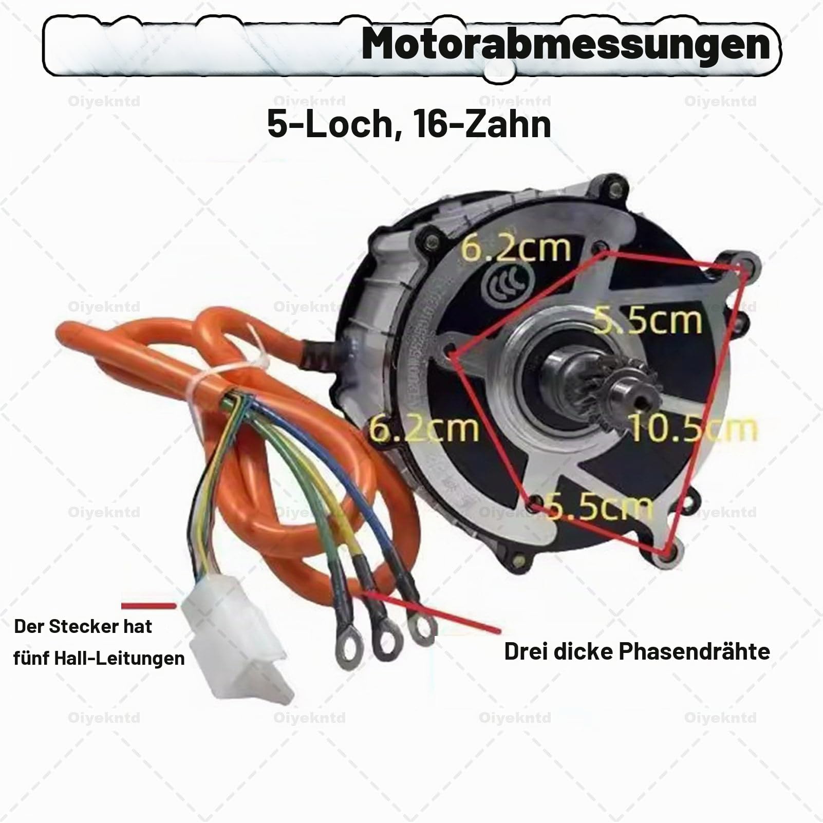 Elektromotor für Dreiräder mit 16 Gängen und 5-Loch-Differentialgetriebe, leistungsstarker Permanentmagnet-Bürstenlos-Differentialmotor für Elektrofahrzeuge wie Go-Karts, ATVs, Quads 60V-1300W