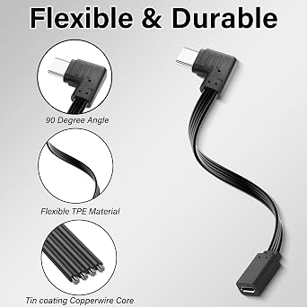 Right Angle USB C to Micro USB Cable,Extra Flexible USB C Male to Micro USB Female Cable,90 Degree Short Type C to Micro Flat Cable for Cell Phones,Laptops,MP3 Players-1.64Ft(Right)