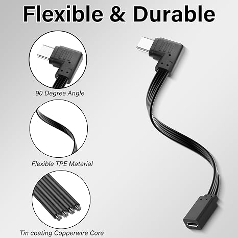 Right Angle USB C to Micro USB Cable,Extra Flexible USB C Male to Micro USB Female Cable,90 Degree Short Type C to Micro Flat Cable for Cell Phones,Laptops,MP3 Players-1.64Ft（Right）