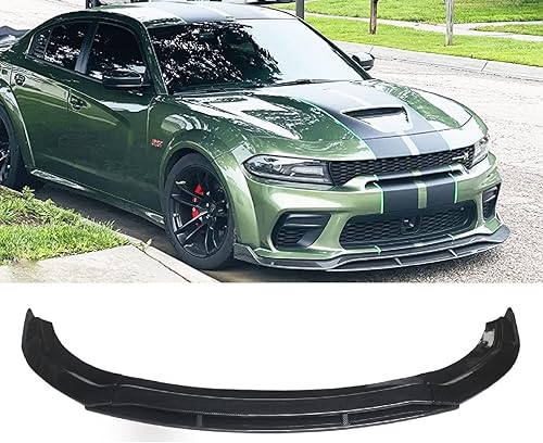 Para cargador de borde delantero apto para Dodge Charger SRT Hellcat Scat 2020-2023, parachoques delantero divisor 4 piezas ABS pintado fibra de