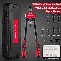 Vista 2 de WETOLS Kit de herramientas de tuerca de remache, herramienta de tuerca remachadora de 14 pulgadas con 7 mandriles métricos y SAE, remachadora manual
