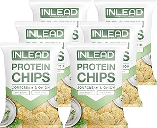 INLEAD - Protein Chips | 35% Eiweiß | 60% Weniger Fett | Leckerer Eiweiß Snack zum Abnehmen und Muskelaufbau | Alternative zum Proteinriegel | Glutenfrei & Vegan - 6x 50g (Sour Cream & Onion)