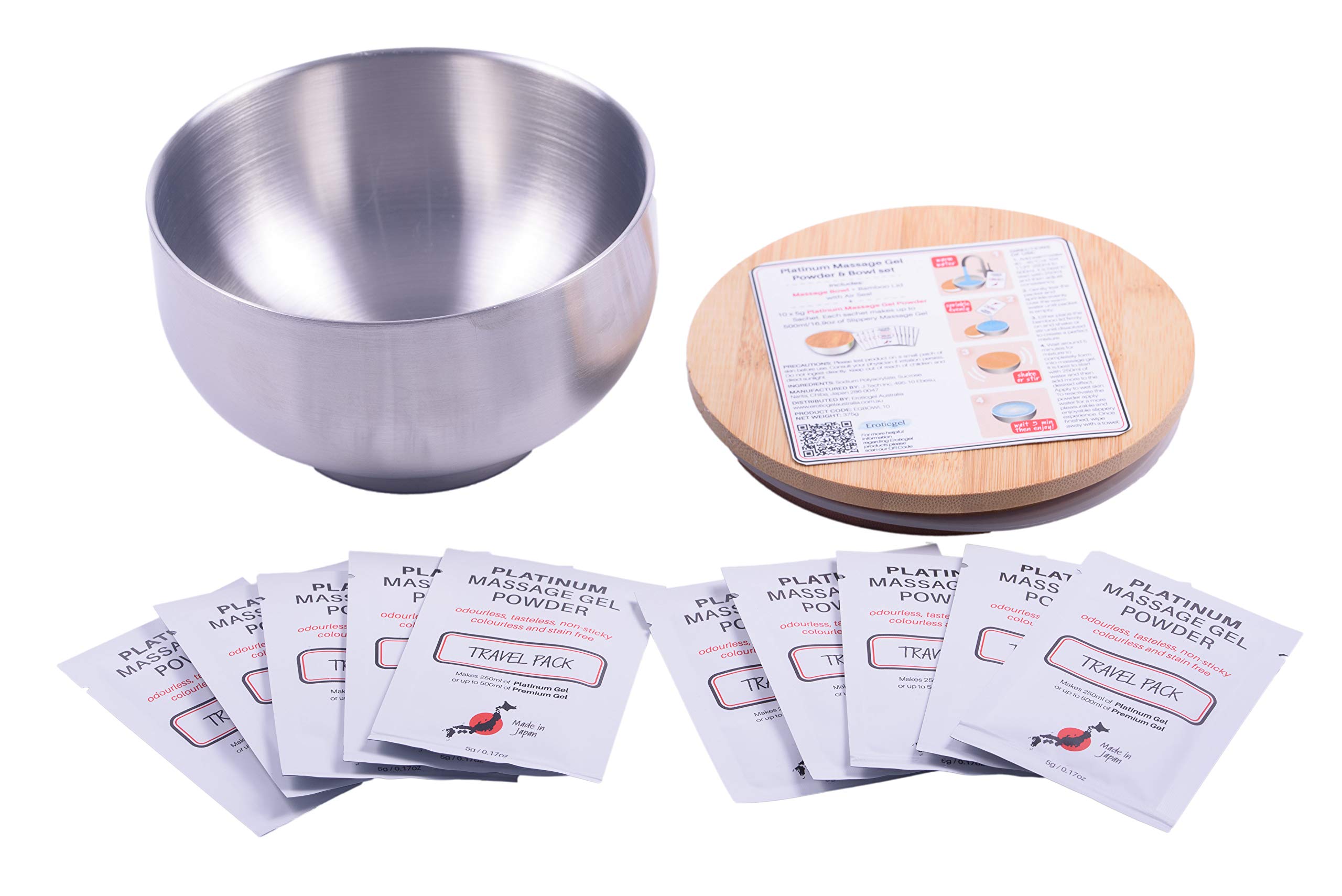 Platinum Nuru Massage Gel Powder Bowl Set | 10 x Massage Powder 5g Sachet | 1 x 16 fl oz Bowl