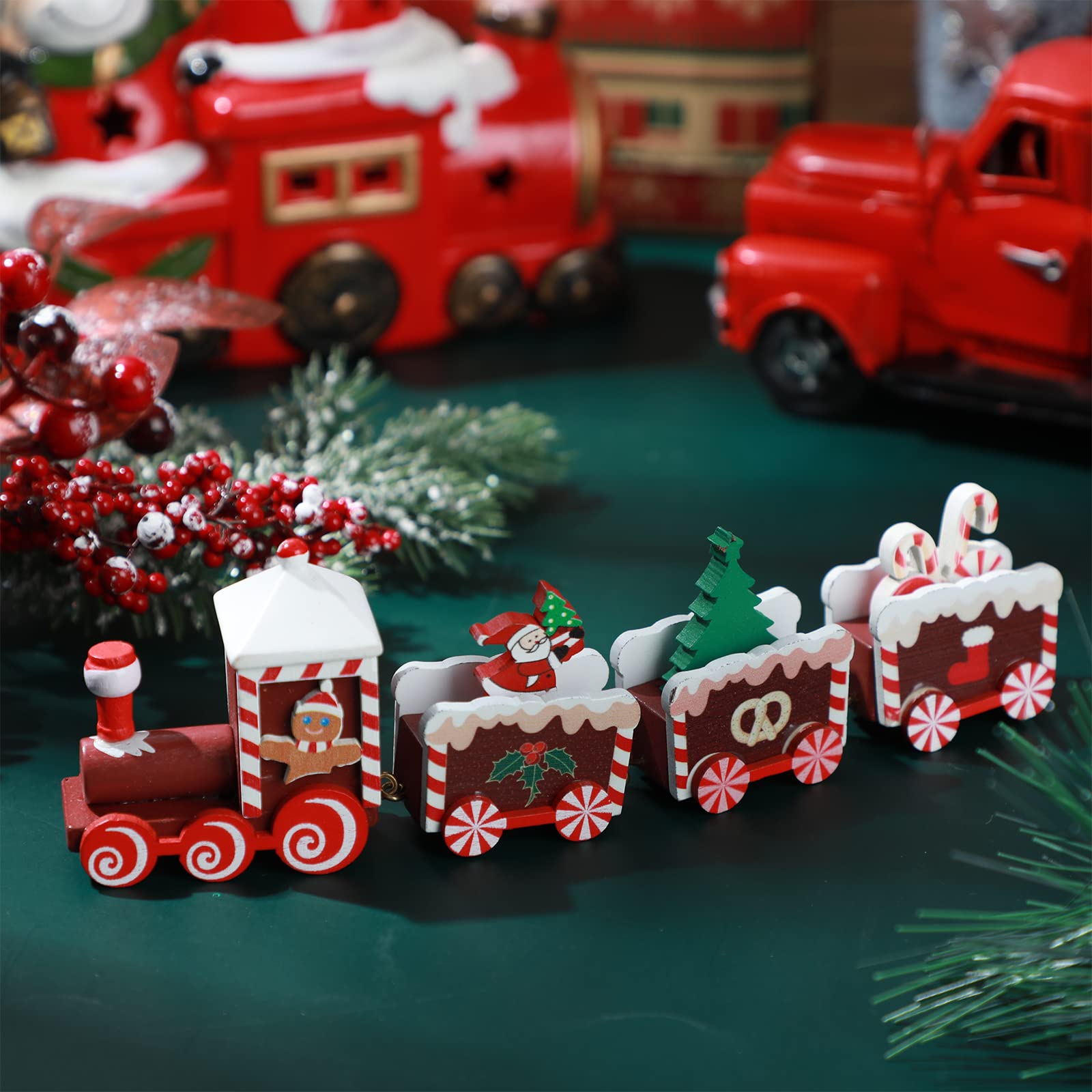 Amazon.com: Yulejo Christmas Train Painted Wooden Christmas