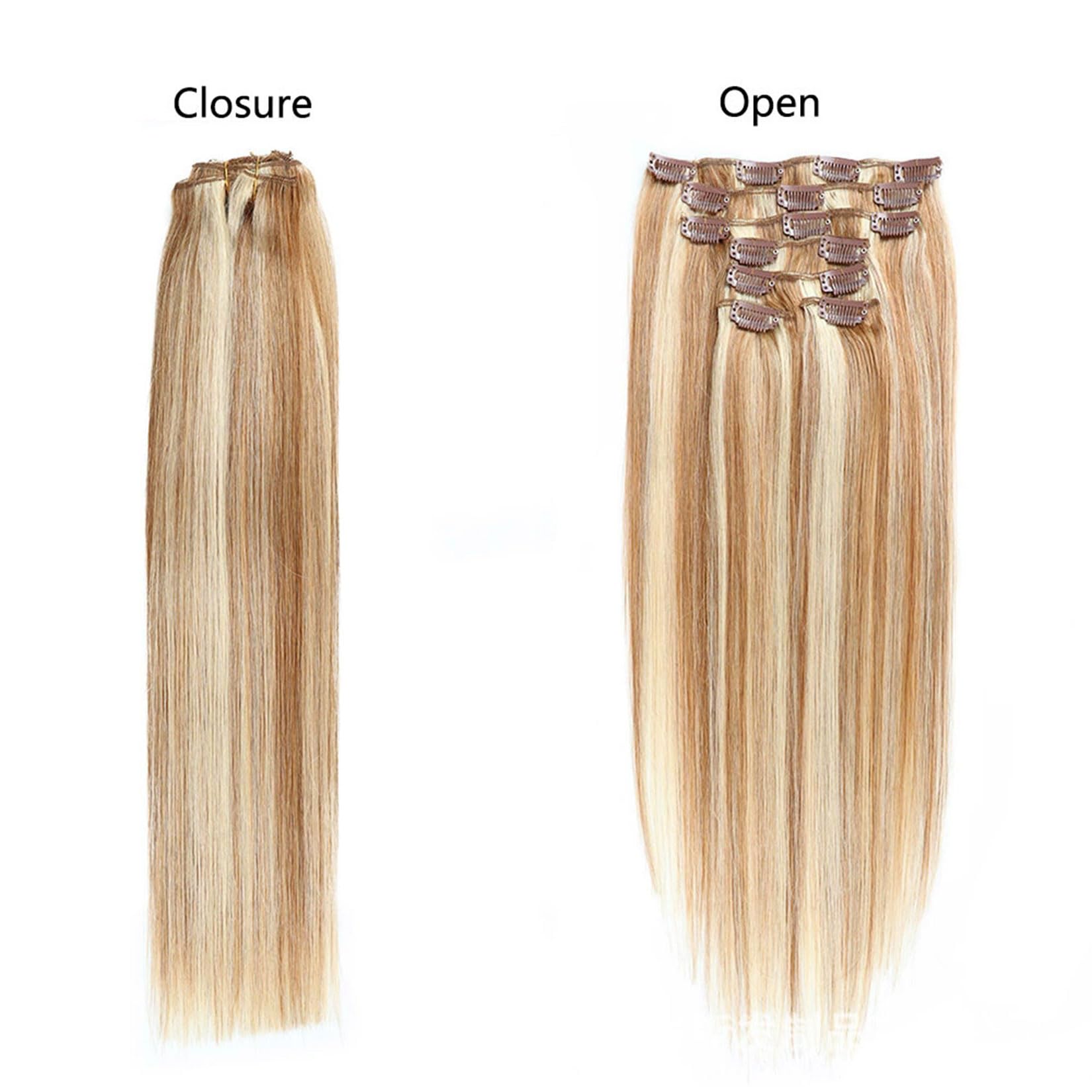 Clip en extensiones de cabello para mujeres, clip recto sin costuras en extensiones de cabello humano, 7 piezas juego de cabello humano real, # 12/613,22inch (55cm) 100g