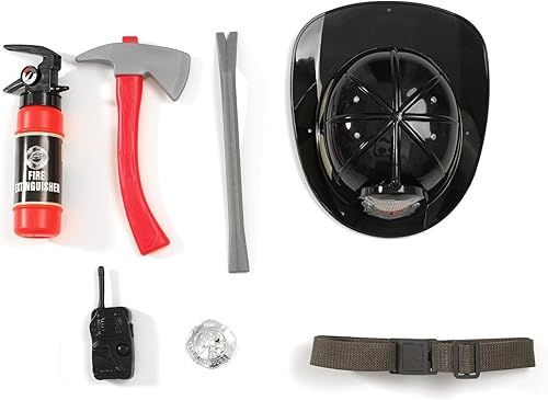 Miniatura 6 de Disfraz de bombero para niños, disfraz de bombero para niños y niñas, disfraz de jefe de simulación de fuego de Halloween, 9 piezas