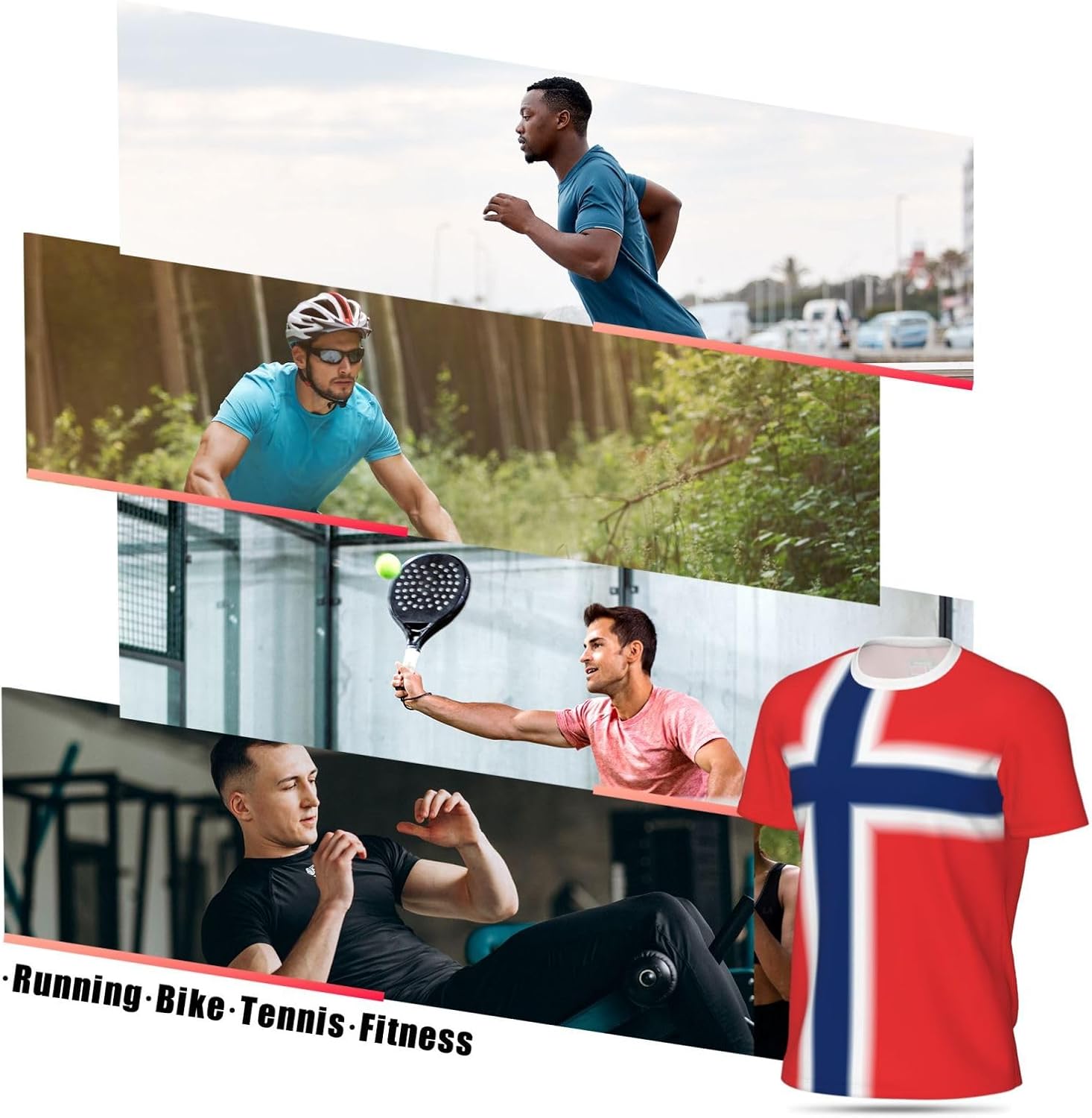 Jersey Mesh T-Shirt Norway Flag Gradient Color 3D Print for Running Cycling Soccer Fitness Sports